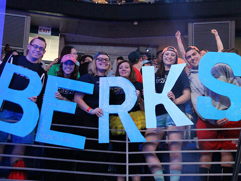 Students display the word Berks in the crowd at THON
